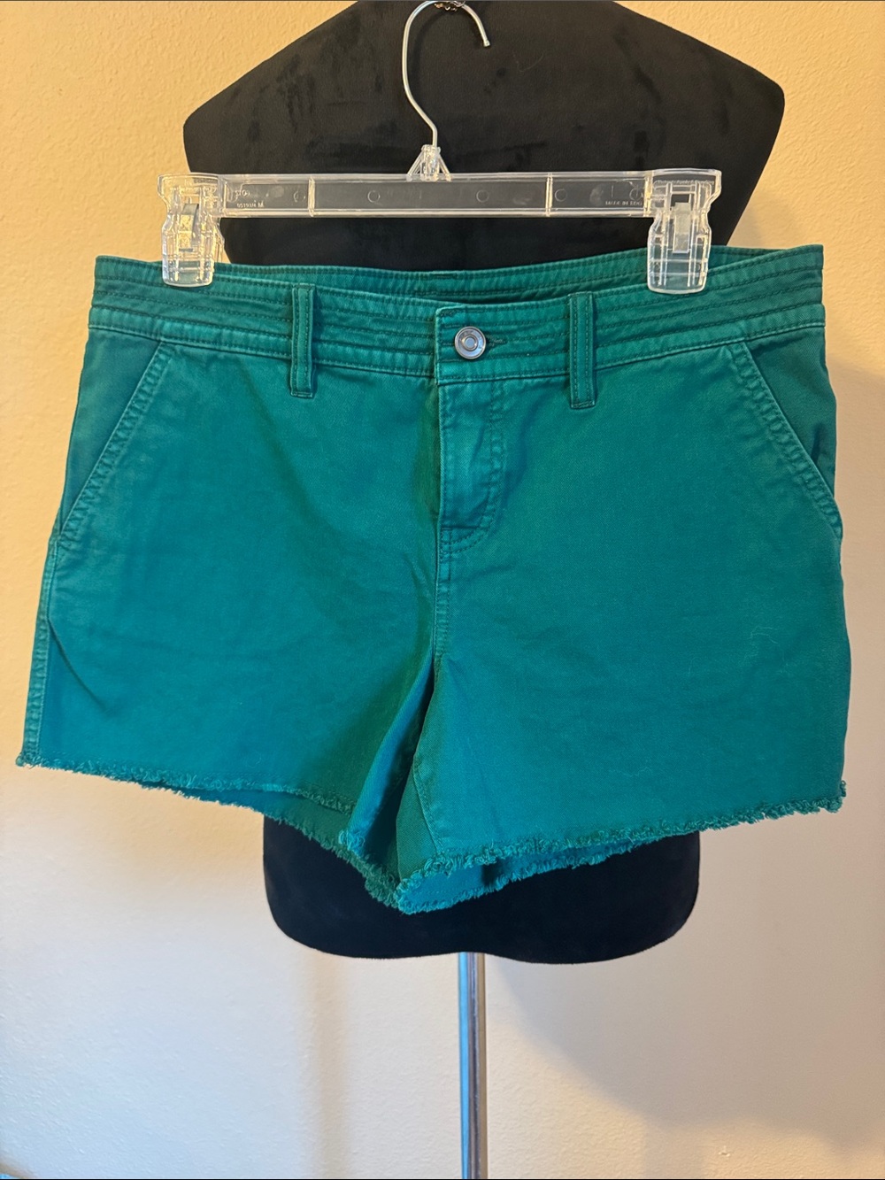 Prana Teal Frayed Hem Jean Shorts